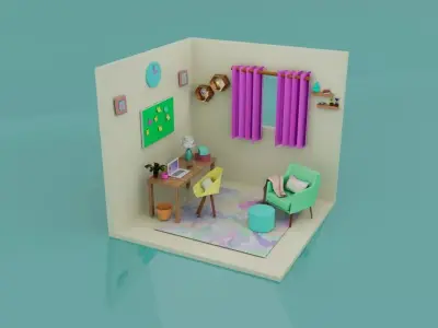 LowPoly Home Office Free low-poly 3D model
