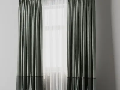 curtain with rod 06 Green Curtain Low-poly 3D model