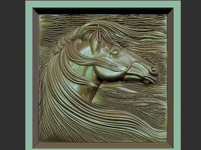 Horse silver head in frame 3D print model