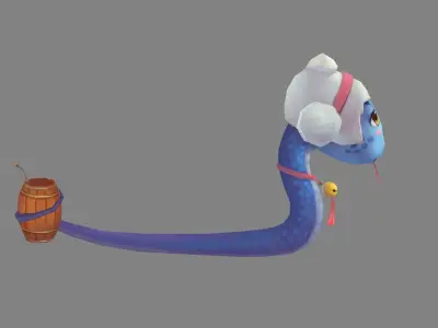 Cartoon blue snake - Baby snake Low-poly 3D model