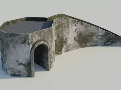 Bridge 3D model concrete wall with arch in it Low-poly 3D model
