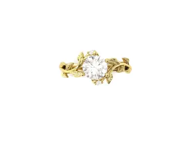 Leaf Vines Engagement Ring with Side Stones Version 2 3D print model
