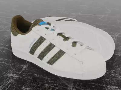 Adidas 3D Shoes - White - Brown SuperStar Series Low-poly 3D model