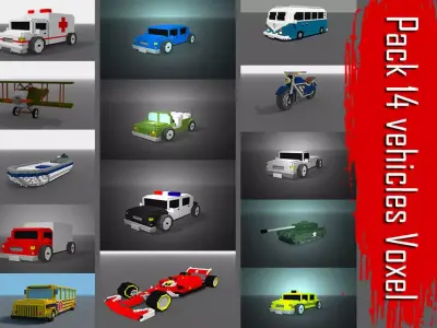 Pack 14 vehicles Voxel  Low-poly 3D model