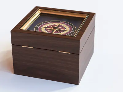 Compass in a wooden box 3D model