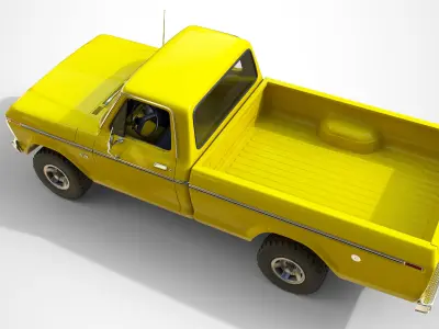 Ford Classic F100 pickup 1976 New Yellow Low-poly 3D model