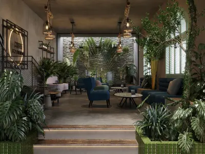 Coffee Shop Tropical design Realistic render 3D model