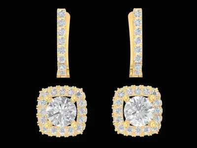 Luxury Cushion Cut Diamond Halo Earrings 3D Model  2691 3D print model