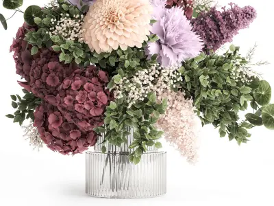 Small Bouquet Of Flowers Hydrangea Lilac Dahlia 371 3D model