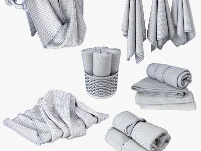 Black and white Towels Set 3D model
