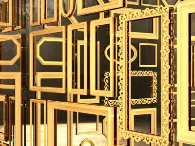 mirror wall with gold frames 3D model