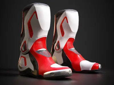 Motorcycle racing boots B red Low-poly 3D model