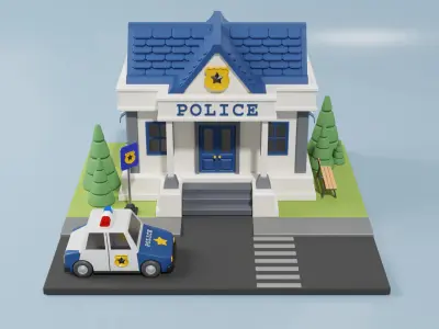 Police Station - Isometric  Low-poly 3D model