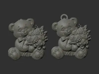 valentines cute teddy with flowers  3D print model