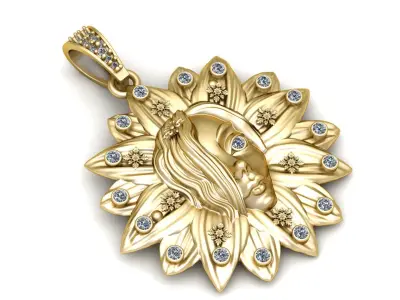 LADY FACE SUN STYLE PENDANT 3D PRINTABLE MODEL  3D print model