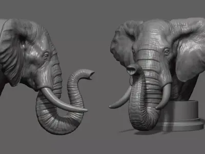 Elephant head bust 3D print model