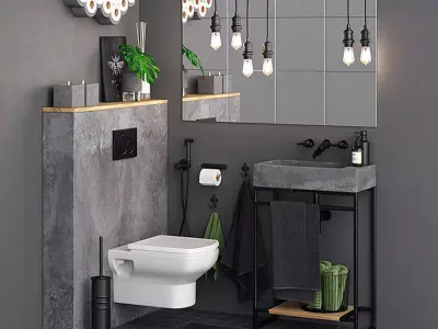 Concrete Luxury Toilet Set 3D model