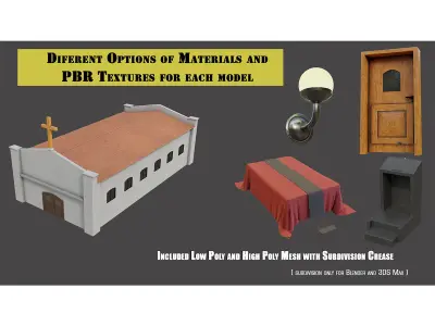 Church Scene Objects many PBR Options 3D Model Collection