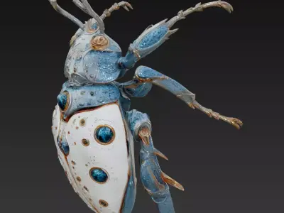 Celestial Platinum Beetle - Luxury Cyber Sculpture 3D Model 3D print model