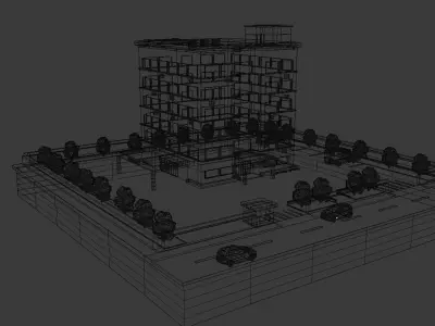 Low poly Hospital building with car Low-poly 3D model