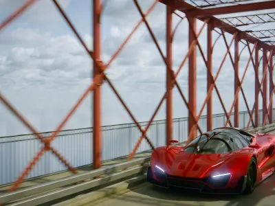 Car Animation on Infinite Bridge Low-poly 3D model