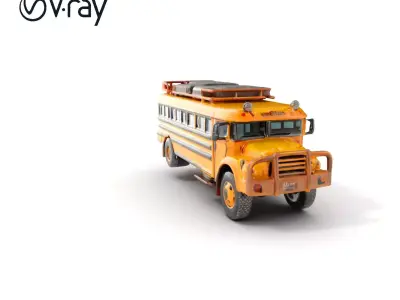 Vintage School Bus Model Pack with Accessories Low-poly 3D model