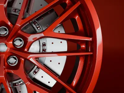 Red Car Wheel and Sport Tire  3D model