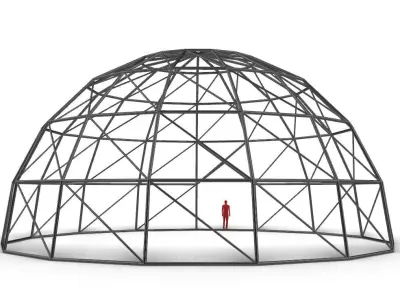 Dome wire-frame structure with Diagonal reinforcement and entry 3D model