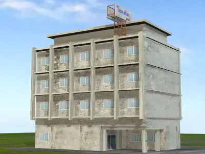 hotel building in middle of field 3D model