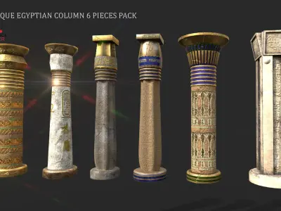 ANCIENT EGYPT COLUMN 6 PIECES PACK Low-poly 3D model