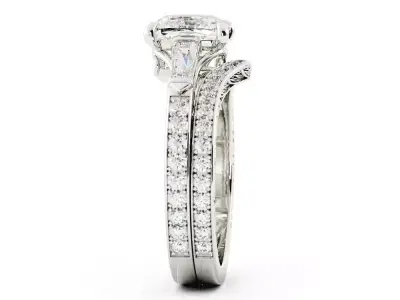 Square Cushion Engagement Ring Set Solitaire 3DM 3D print model 3D print model