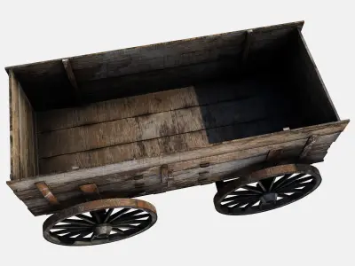 wooden cart  Low-poly 3D model