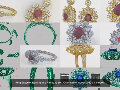 Ring Bracelet Earring and Pendant Set 3D printable model 0043 3D Model Pack