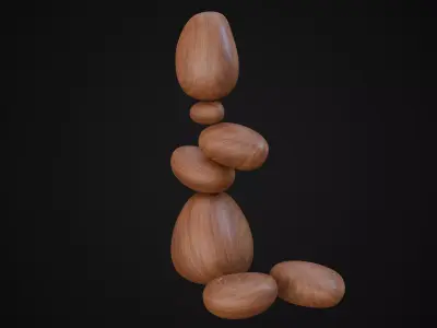 Wood Magnetic Balance Stone Sculpture Low-poly 3D model