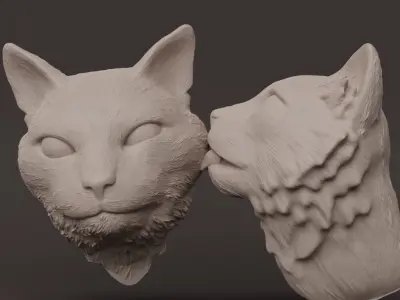 Two Cats Kissing - Decoration Wall 3D print model