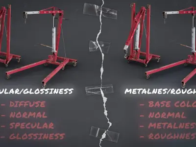 Car Engine Crane - Worn Hydraulic Hoist -3 meshes - Game ready  Low-poly 3D model