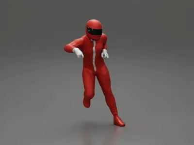 Motorbiker standing pushing his motorbike 3D print model