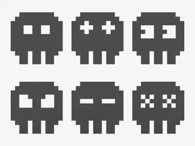 Pixelated 8 Bit Skull Icons Set Low-poly 3D model