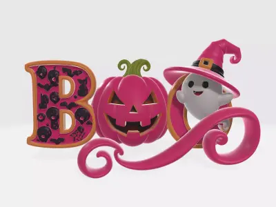 Halloween BOO Ghost Pumpkin Witch Hat Spooky Decor  3D print model