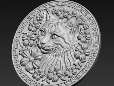 Cat Head and Flowers A78 3D print model