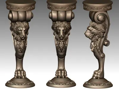 Wood carved 3D-Lion Leg 3D print model