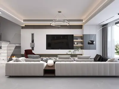Living Room and Kitchen Scene Low-poly 3D model