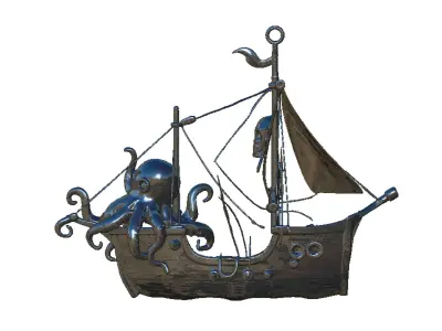 pirate ship and octopus pendant 3D print model