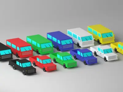 Cartoon Car Van Pick-up Truck Low-poly 3D model