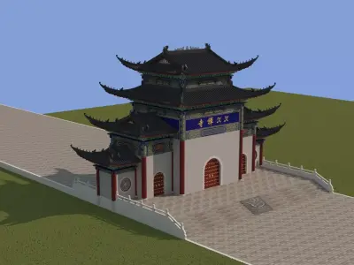Traditional Chinese Temple Gate 3D Model Low-poly 3D model