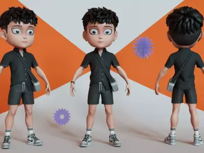 Chibi with Shirt Black shorts Snecker Gray Style Street Fashion Low-poly 3D model