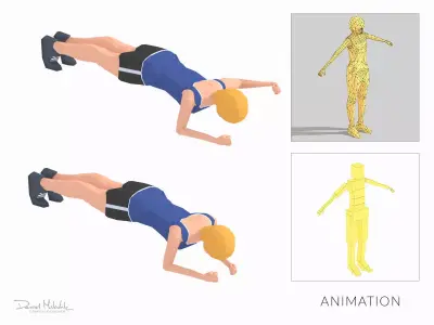 Plank  Exercise Woman Animation Low-poly 3D model