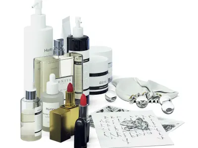 Cosmetics Set 3D Model and beauty products arranged 3D model