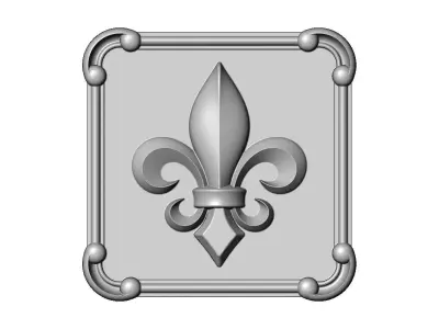 Square royal lily carved corner scrolls arc frame rosette relief 3D print model