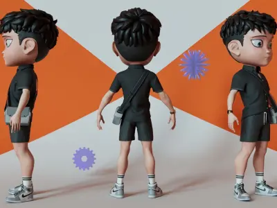 Chibi with Shirt Black shorts Snecker Gray Style Street Fashion Low-poly 3D model